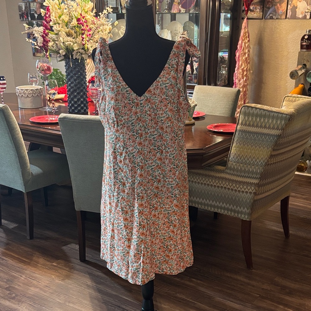 BCX Orange and White Floral Midi Dress